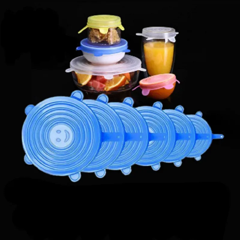 Couvercles extensibles en silicone, couvercles pour bols alimentaires réutilisables, couvercle rétractable multifonctionnel pour conserver la fraîcheur des aliments, lot de 6 7