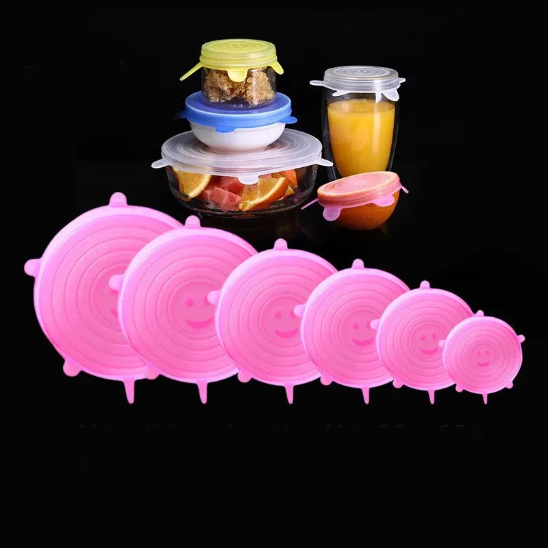 Couvercles extensibles en silicone, couvercles pour bols alimentaires réutilisables, couvercle rétractable multifonctionnel pour conserver la fraîcheur des aliments, lot de 6 10