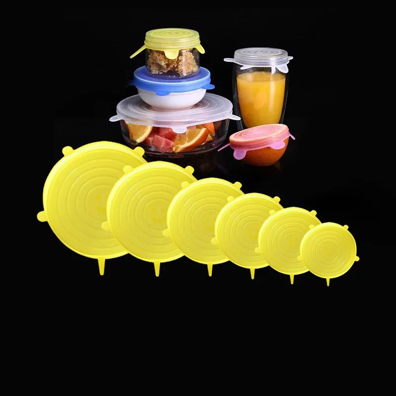 Couvercles extensibles en silicone, couvercles pour bols alimentaires réutilisables, couvercle rétractable multifonctionnel pour conserver la fraîcheur des aliments, lot de 6 9