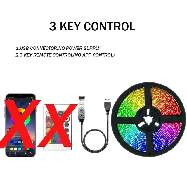 Bande lumineuse LED RGB 5050 à commande Bluetooth et télécommande IR, alimentation USB, rétroéclairage décoratif pour festivals et maison 7