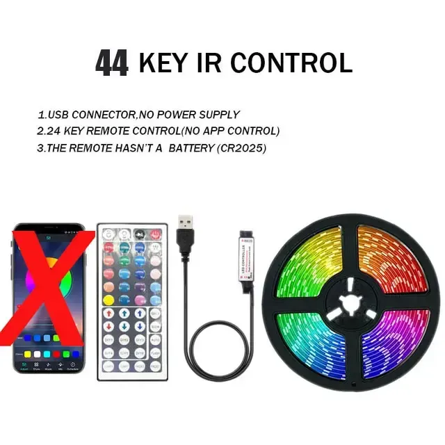 Bande lumineuse LED RGB 5050 à commande Bluetooth et télécommande IR, alimentation USB, rétroéclairage décoratif pour festivals et maison 8