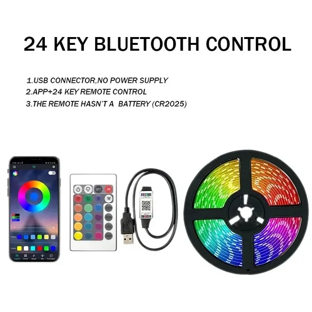 Bande lumineuse LED RGB 5050 à commande Bluetooth et télécommande IR, alimentation USB, rétroéclairage décoratif pour festivals et maison 9