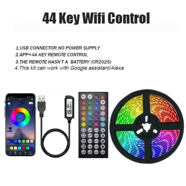 Bande lumineuse LED RGB 5050 à commande Bluetooth et télécommande IR, alimentation USB, rétroéclairage décoratif pour festivals et maison 10