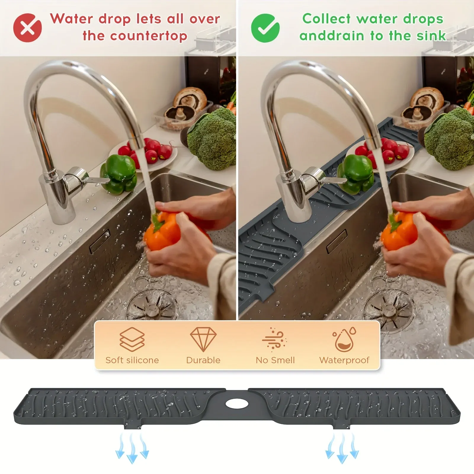 Support de robinet d'évier de cuisine de 30 pouces avec protection anti-éclaboussures, porte-éponge et plateau à savon – Accessoire pour évier de 76 cm environ 4