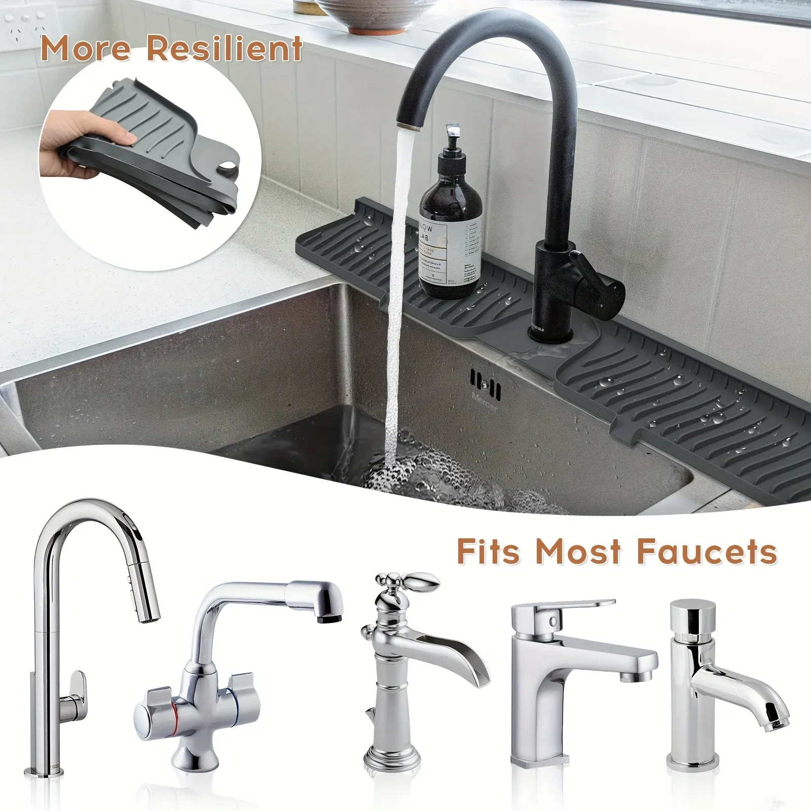 Support de robinet d'évier de cuisine avec protection anti-éclaboussures et accessoires intégrés