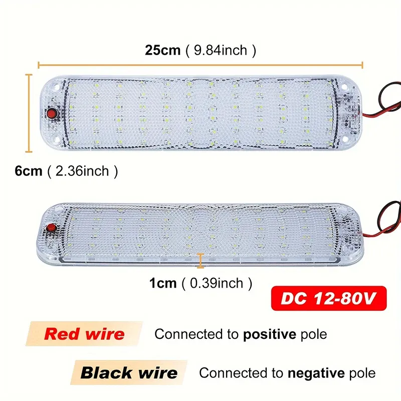 Barre lumineuse LED intérieure 72 LED avec interrupteur, Hurhome, éclairage de toit pour voiture, camping-car, bus et bateau, 12V-80V 2