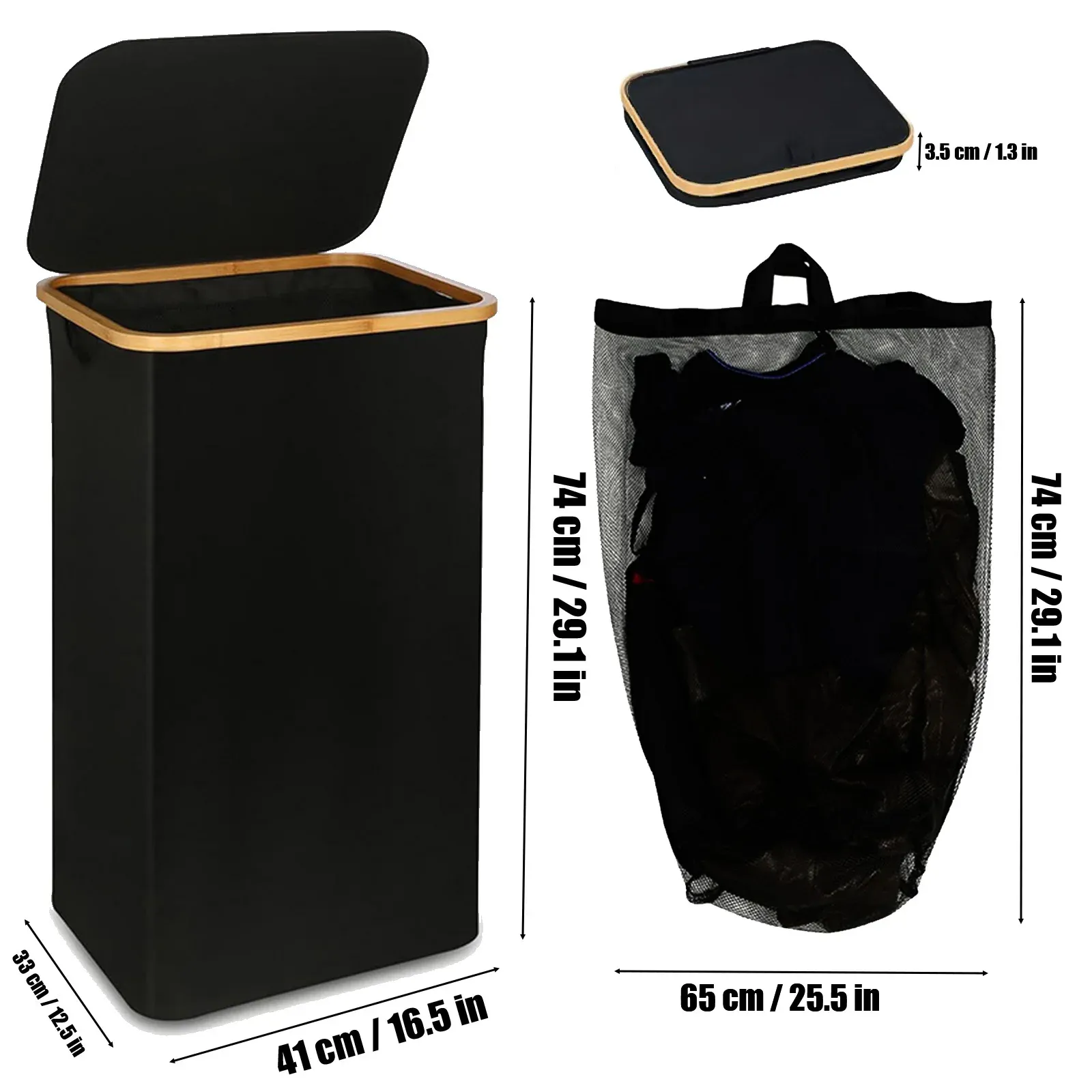Panier à linge pliable avec couvercle et sac intérieur amovible, 100 L 2