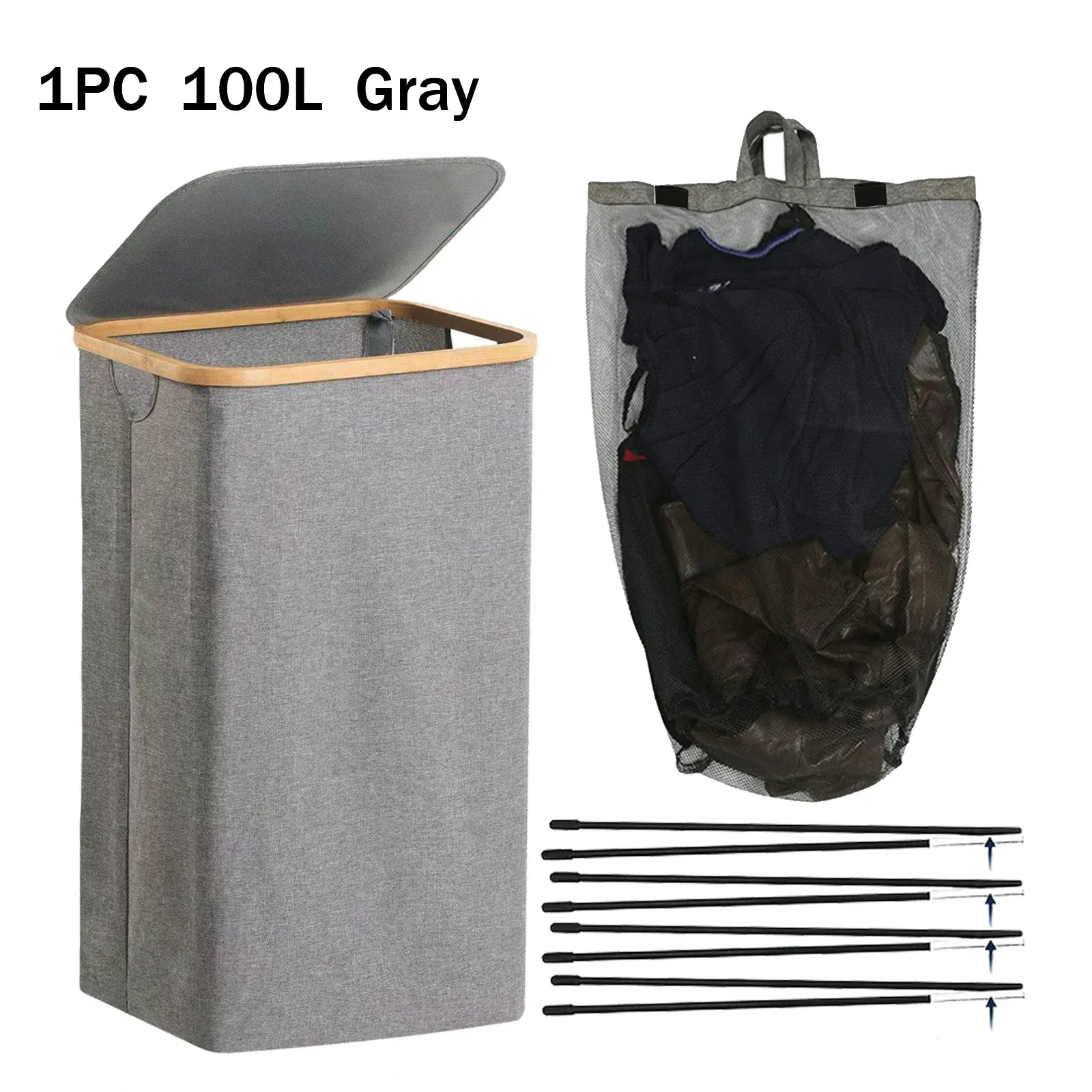 Panier à linge pliable avec couvercle et sac intérieur amovible, 100 L 7