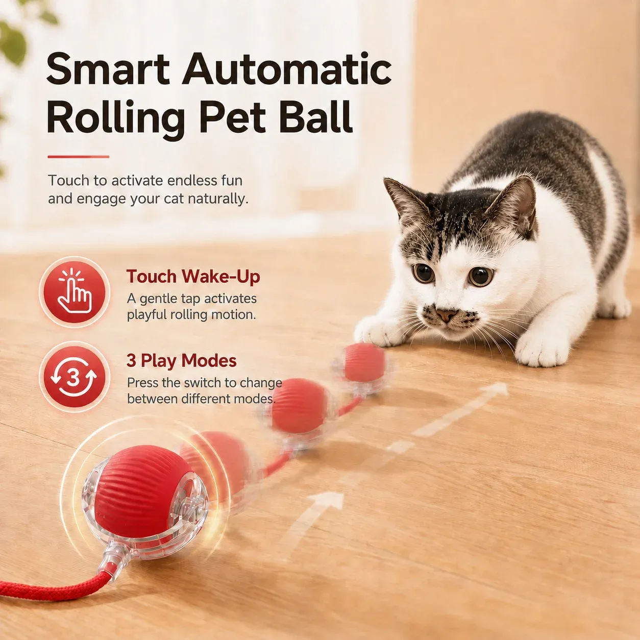 Balle interactive pour chat à roulement automatique, jouet intelligent rechargeable pour chaton 3