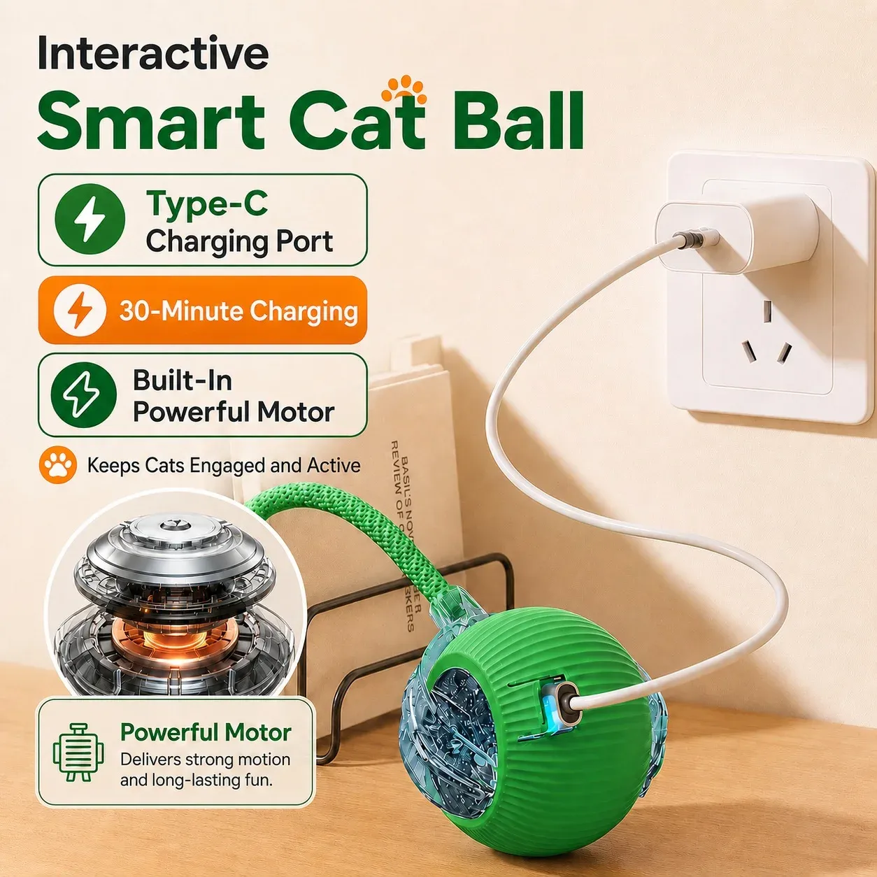 Balle interactive pour chat à roulement automatique, jouet intelligent rechargeable pour chaton 5