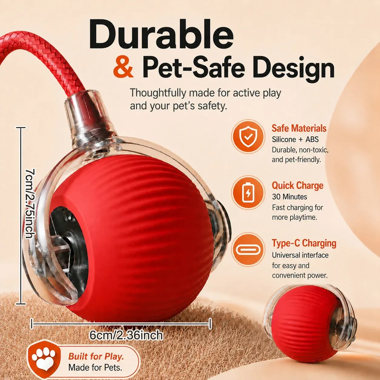 Balle interactive pour chat à roulement automatique, jouet intelligent rechargeable pour chaton 6