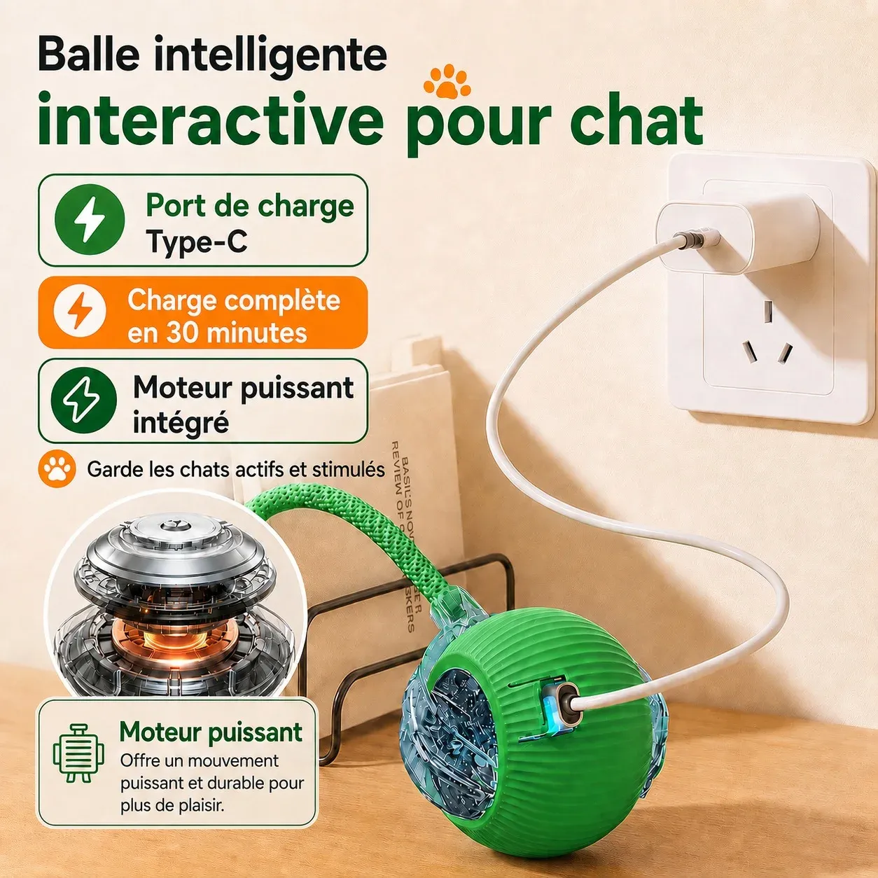 Balle jouet interactive dans un environnement domestique