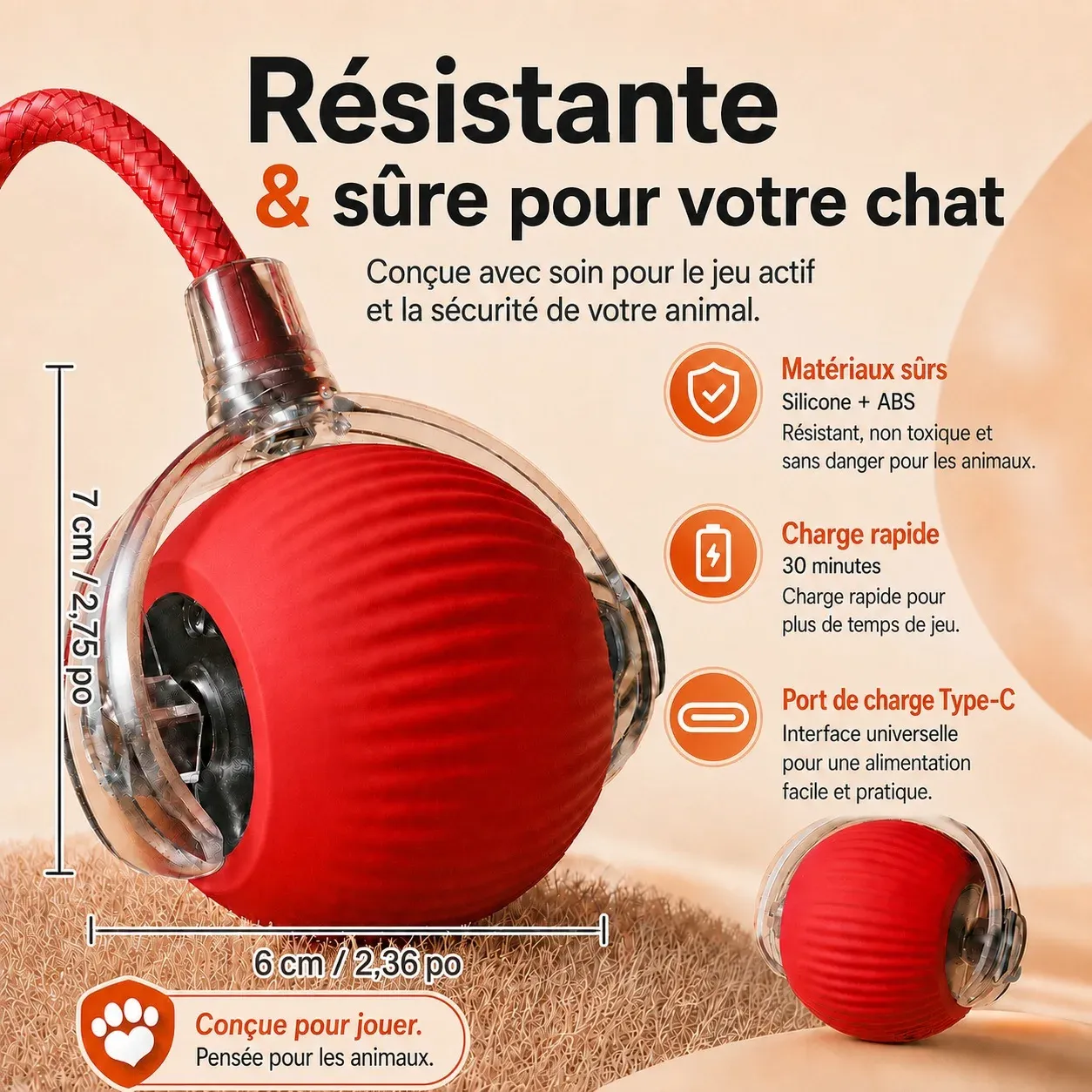 Détail du design de la balle interactive