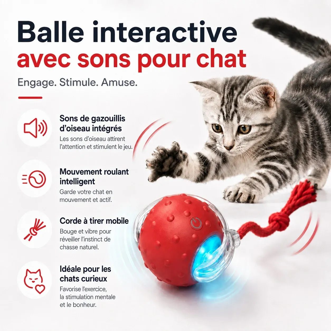 Animal de compagnie jouant avec une balle interactive