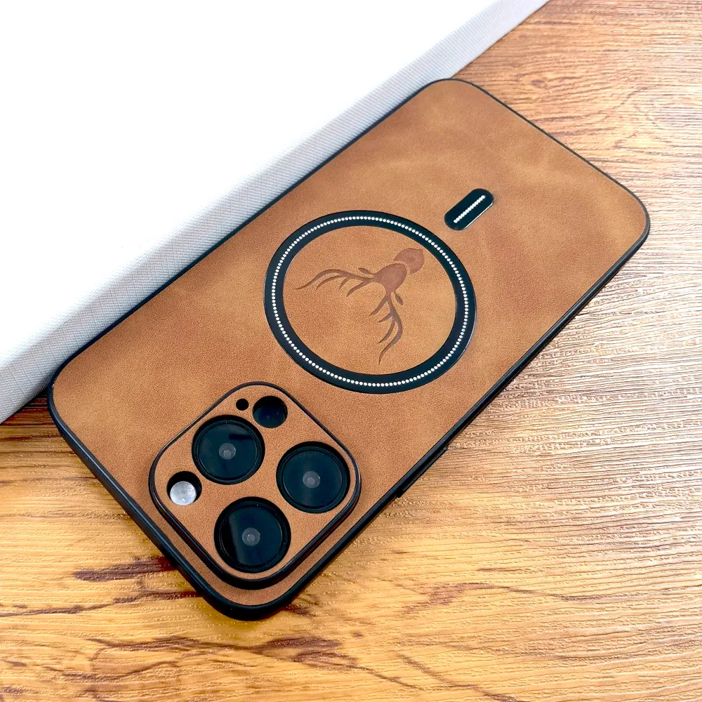 Étui de luxe en cuir PU à motif cerf compatible MagSafe pour iPhone 11 à 18 Pro Max 5