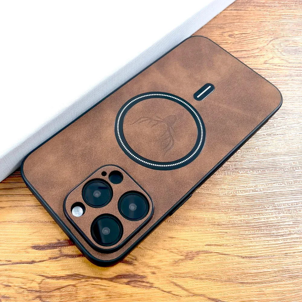 Étui en cuir PU motif cerf, compatibilité MagSafe