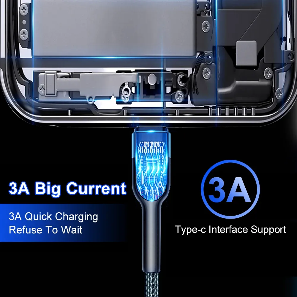 Câble de charge USB vers USB-C 5 A en nylon tressé, compatible iPhone, Xiaomi, Huawei, Samsung, Oppo et POCO 4