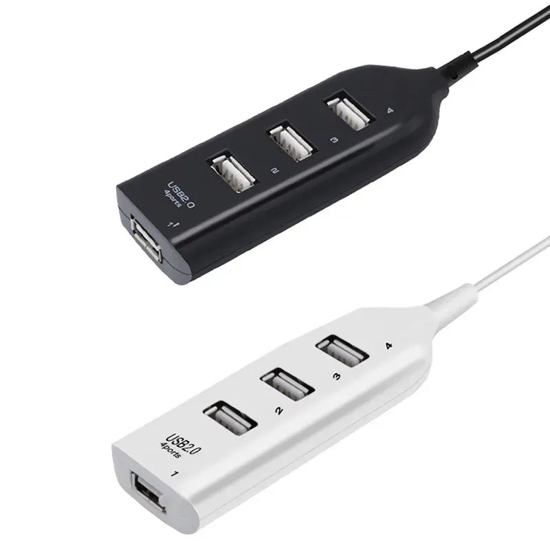 Hub USB 2.0 haute vitesse 4 ports avec câble mini USB et adaptateur secteur pour PC et ordinateur portable