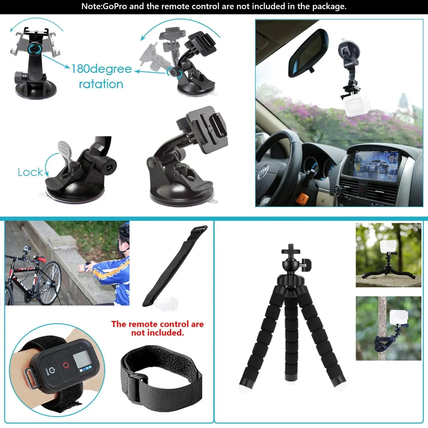 Ensemble d'accessoires pour caméra d'action compatible DJI Action 6, GoPro Hero 13/12/11 et Insta360 X5/X4 : boîtier, sangle, support, perche à selfie et fixation moto 3