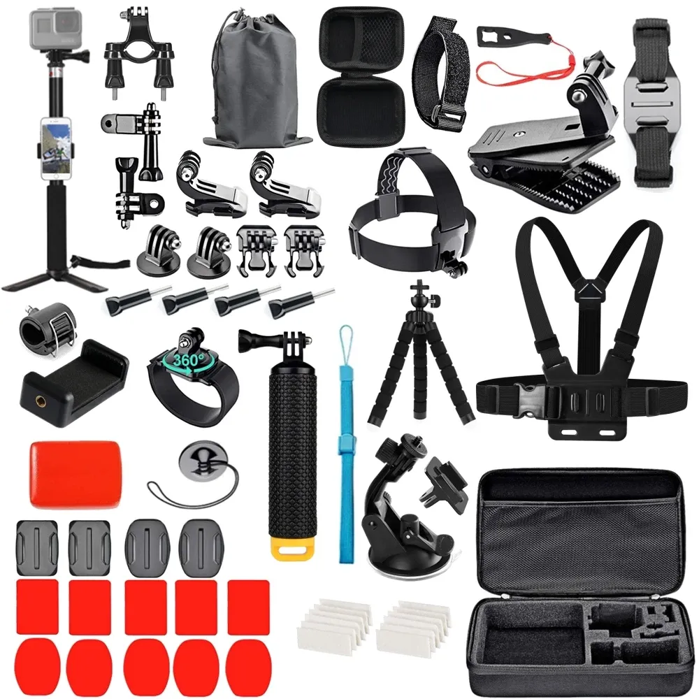 Ensemble d'accessoires pour caméra d'action compatible DJI Action 6, GoPro Hero 13/12/11 et Insta360 X5/X4 : boîtier, sangle, support, perche à selfie et fixation moto - Image 1