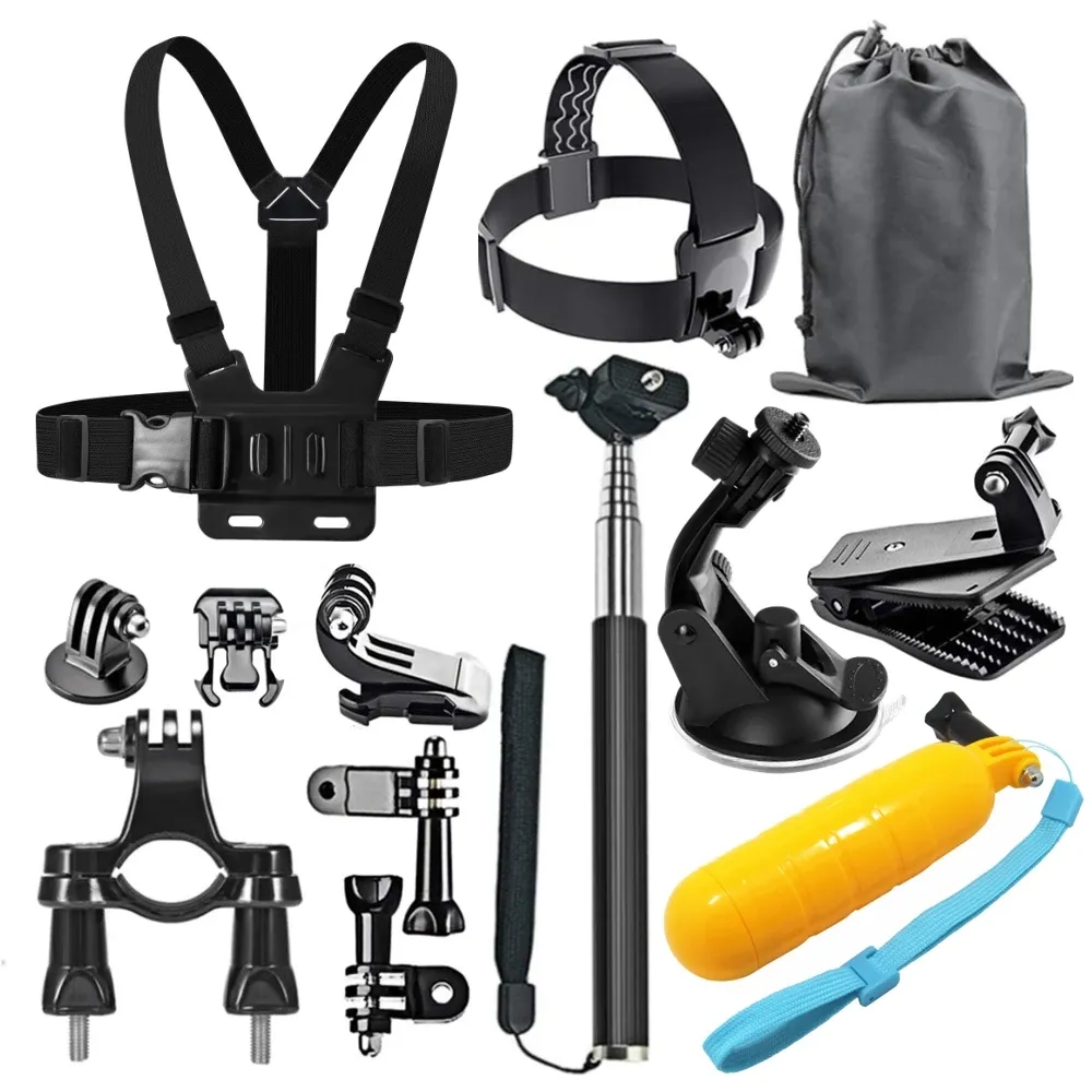 Ensemble d'accessoires pour caméra d'action compatible DJI Action 6, GoPro Hero 13/12/11 et Insta360 X5/X4 : boîtier, sangle, support, perche à selfie et fixation moto 11