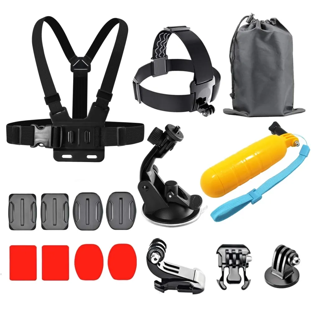 Ensemble d'accessoires pour caméra d'action compatible DJI Action 6, GoPro Hero 13/12/11 et Insta360 X5/X4 : boîtier, sangle, support, perche à selfie et fixation moto 10