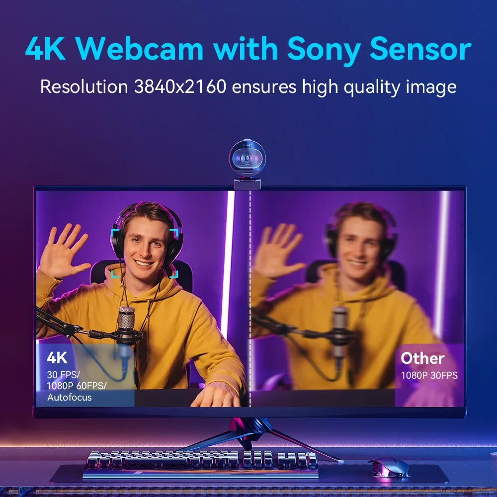 Webcam USB EMEET S600 1080P 60 FPS avec autofocus et micros intégrés pour streaming 2