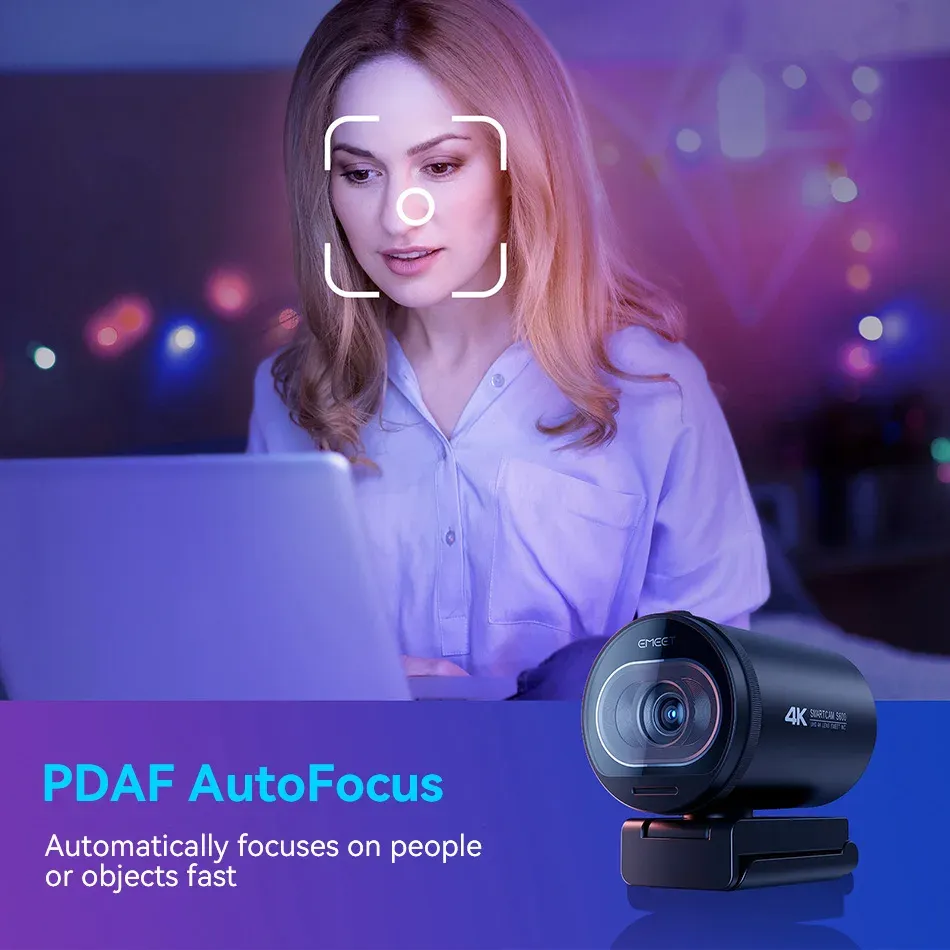 Webcam USB EMEET S600 1080P 60 FPS avec autofocus et micros intégrés pour streaming 5