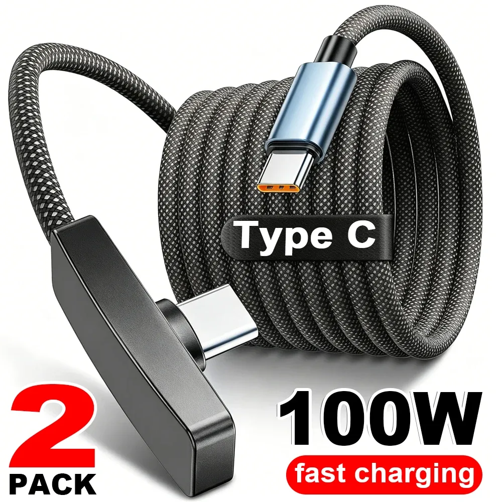 Câble USB Type-C coudé à 90 degrés, 100 W, charge rapide et transfert de données, câble portable à angle droit, USB-C pour iPhone, Samsung et Xiaomi