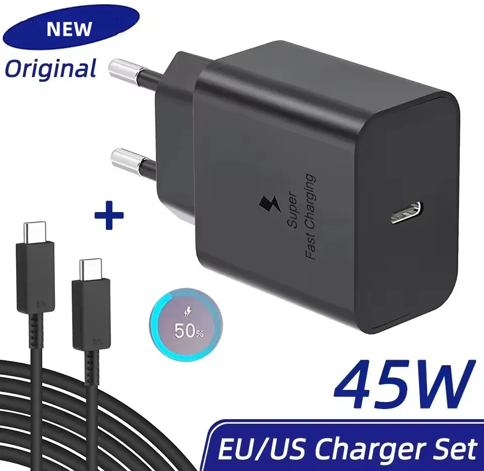 Chargeur PD 45W Samsung, adaptateur de charge rapide pour Galaxy S25, S24, S23, S22, S21, S20, Z Flip, Z Fold, A17, A16, A26, A36 2