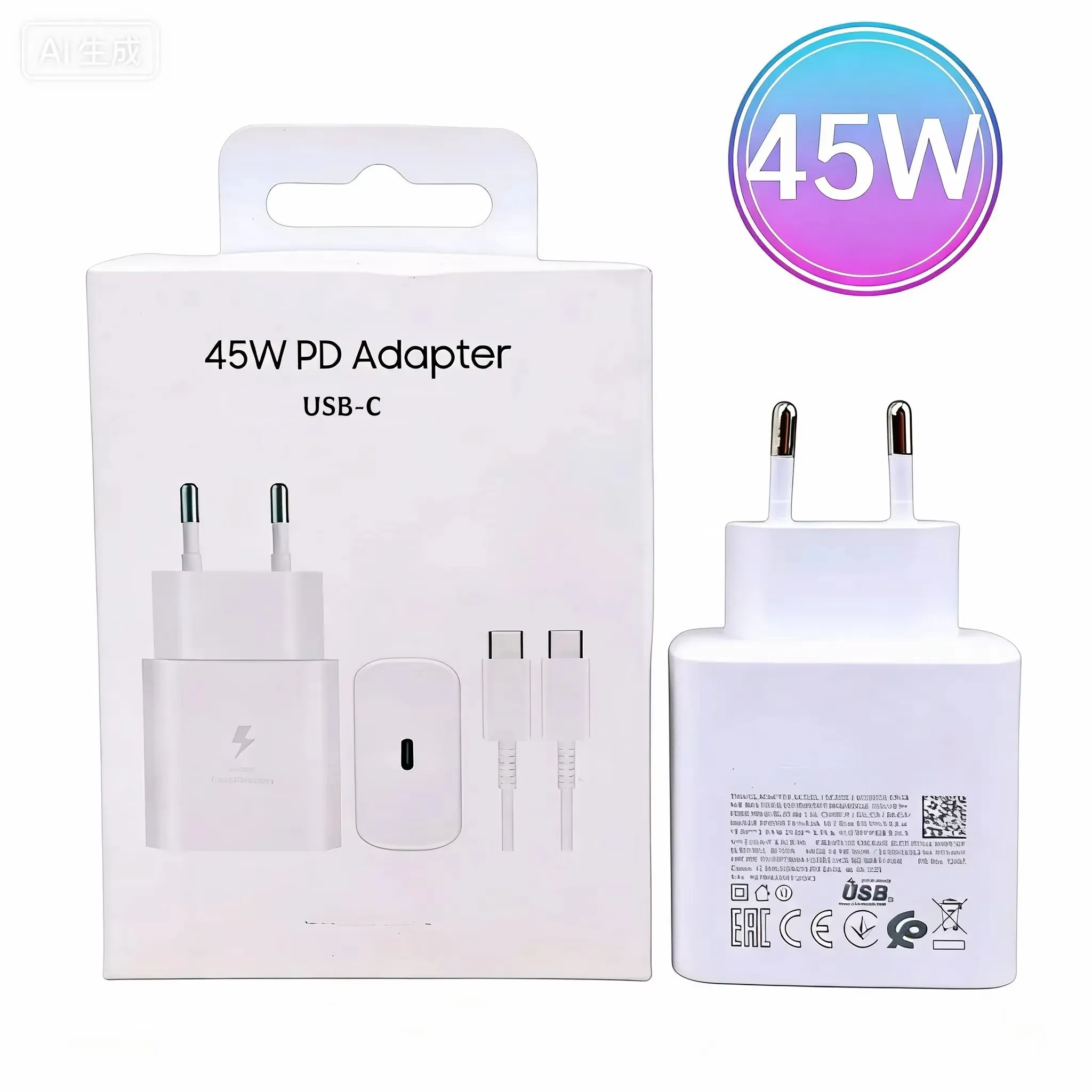 Chargeur PD 45W Samsung, adaptateur de charge rapide pour Galaxy S25, S24, S23, S22, S21, S20, Z Flip, Z Fold, A17, A16, A26, A36