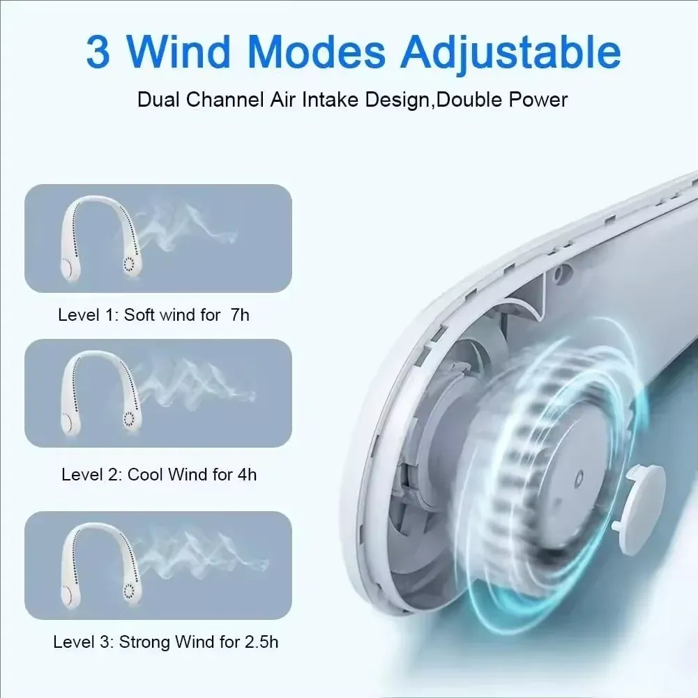 Ventilateur de cou portable sans pales, rechargeable par USB, mains libres, silencieux, 3 vitesses, longue autonomie 4