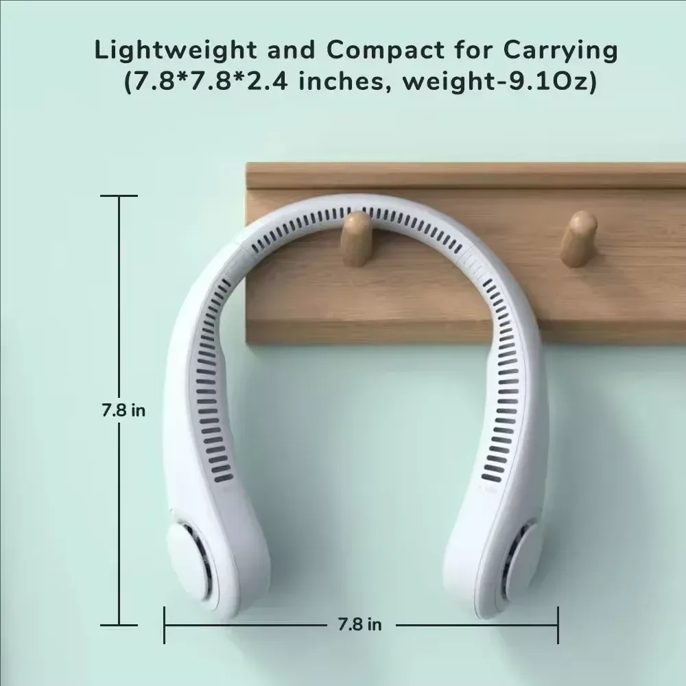Ventilateur de cou portable sans pales, rechargeable par USB, mains libres, silencieux, 3 vitesses, longue autonomie 6