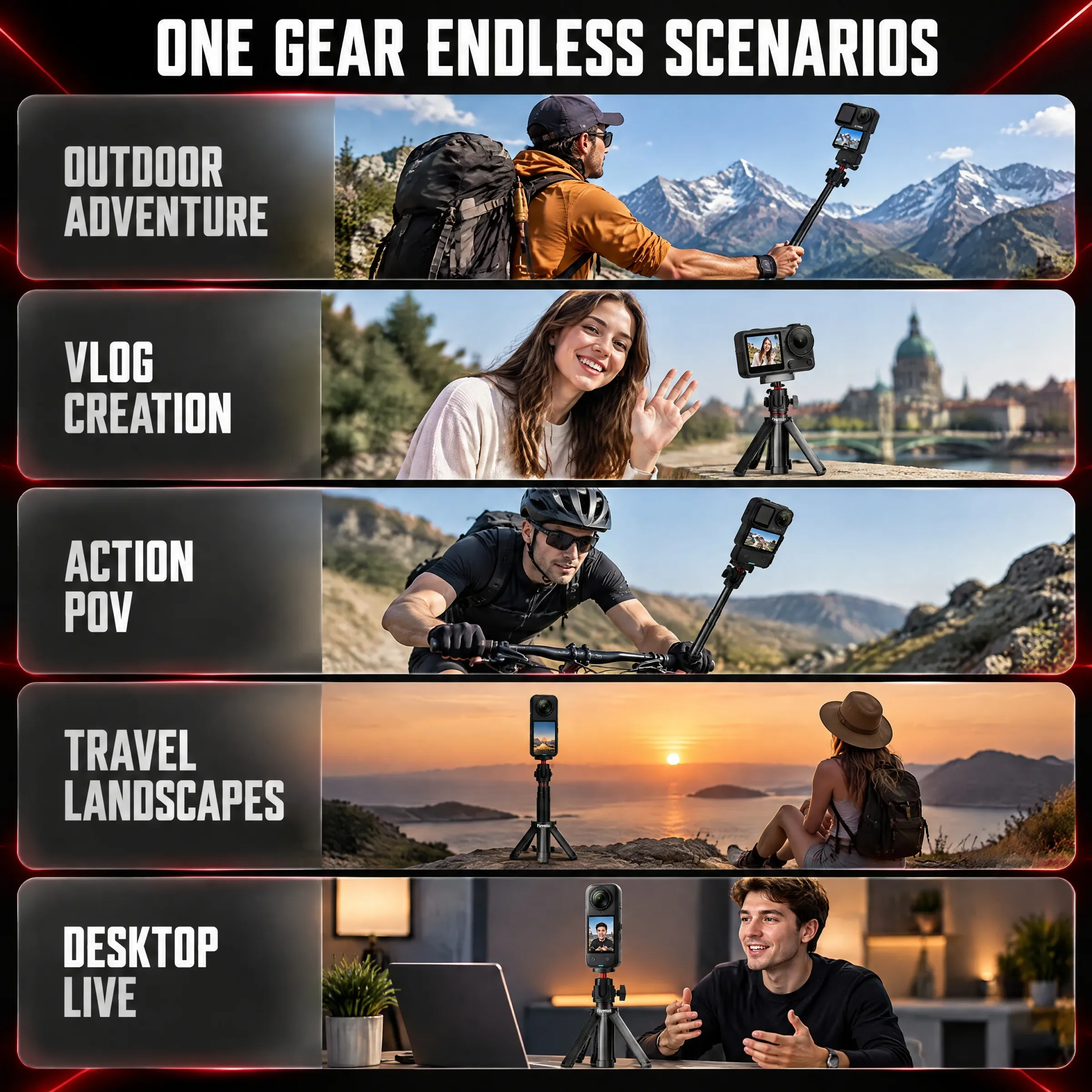 Perche à selfie et trépied avec accessoires pour DJI Osmo Pocket 4, Osmo Pocket 3 et Insta360 X6, X5, X4, X3, Ace Pro 2 3