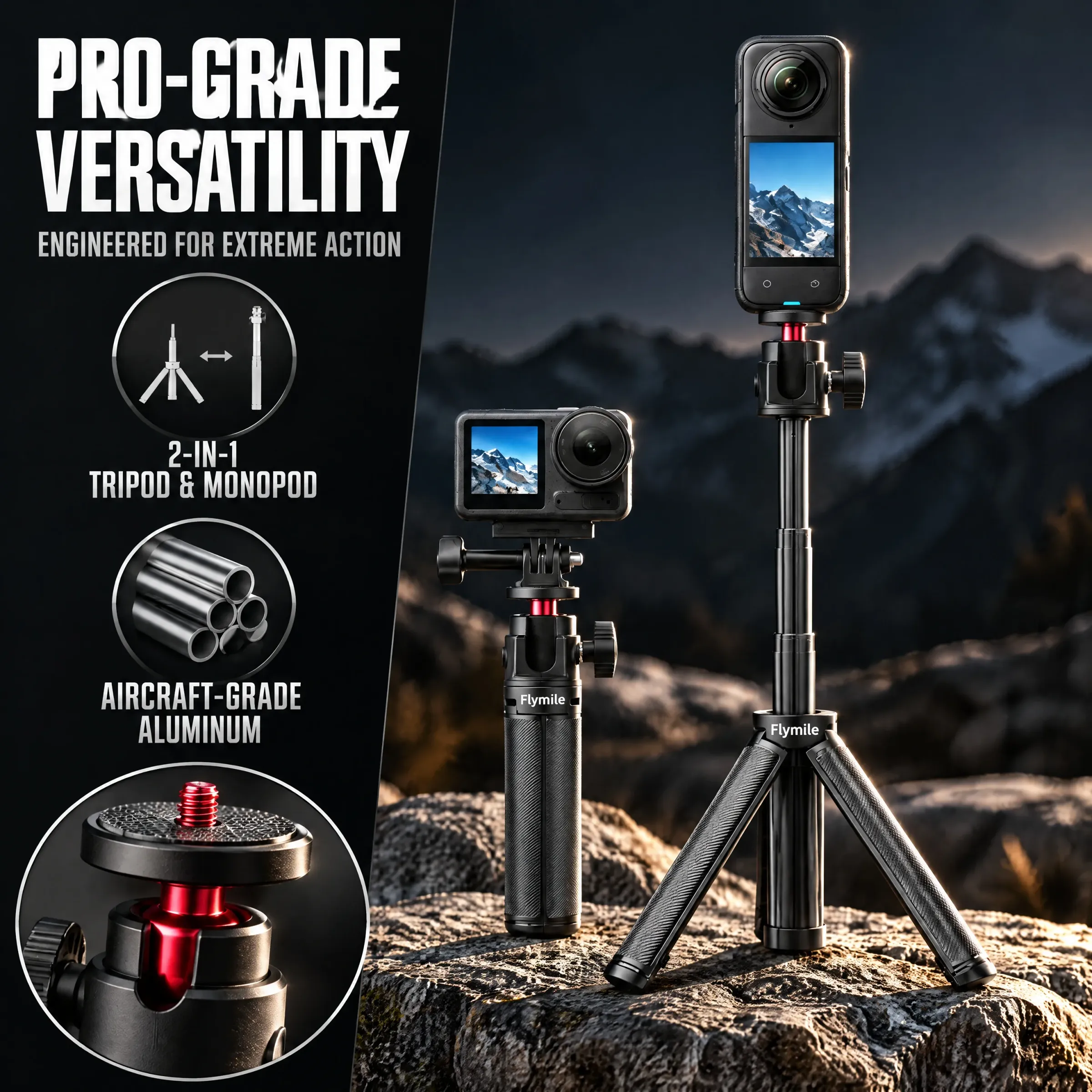 Perche à selfie et trépied avec accessoires pour DJI Osmo Pocket 4, Osmo Pocket 3 et Insta360 X6, X5, X4, X3, Ace Pro 2 2