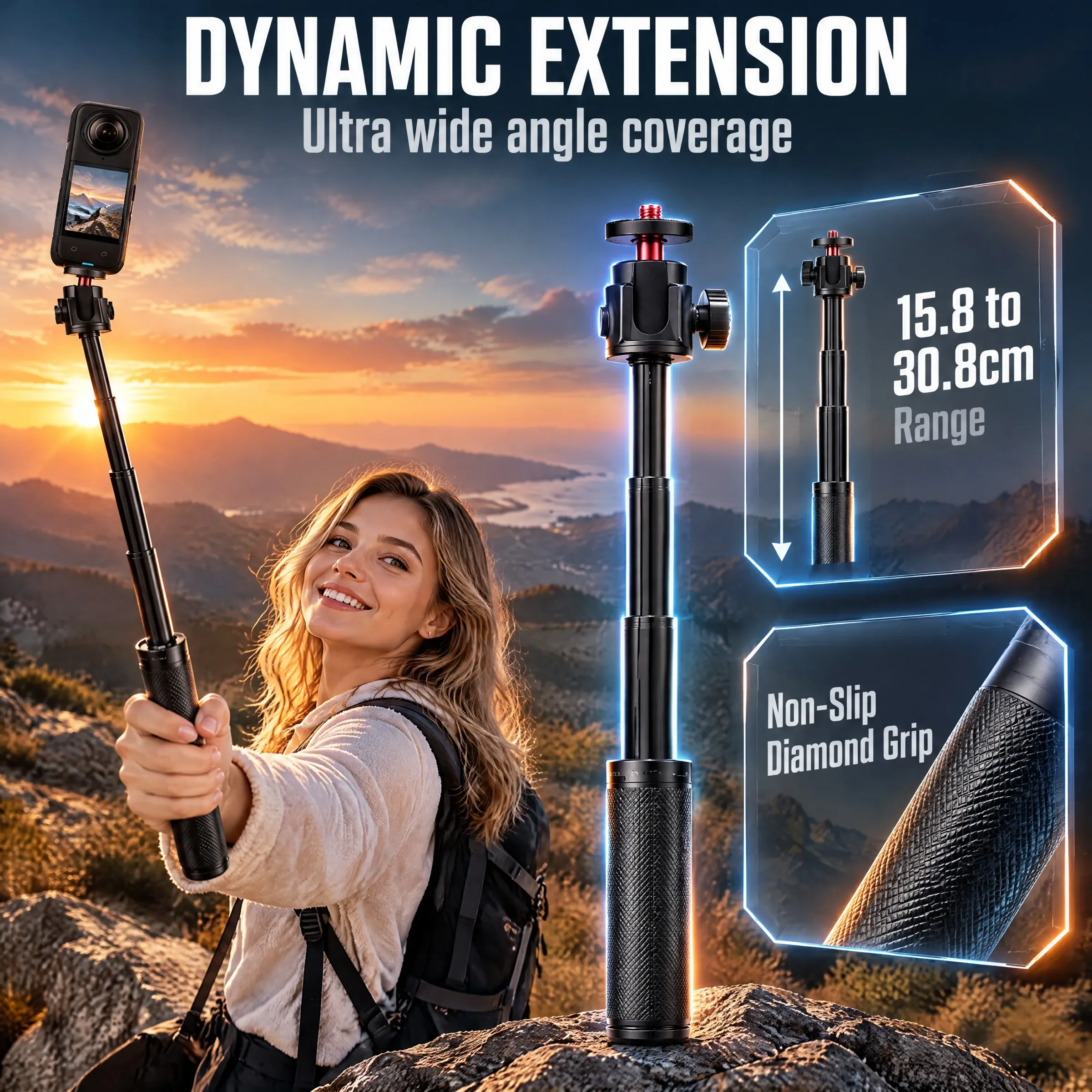 Perche à selfie et trépied avec accessoires pour DJI Osmo Pocket 4, Osmo Pocket 3 et Insta360 X6, X5, X4, X3, Ace Pro 2 5