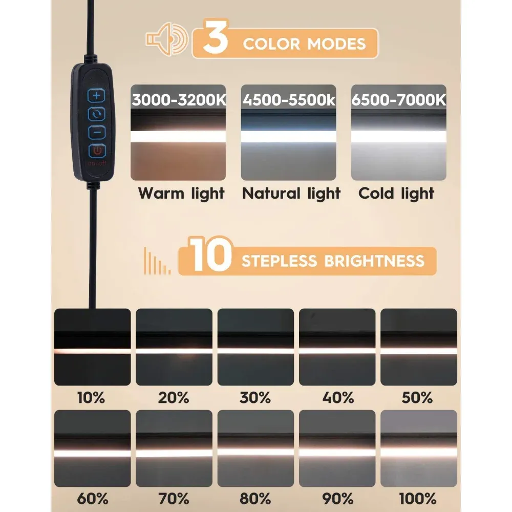 Lampe de bureau LED 10 W à pince, bras articulé, 3 températures de couleur et 10 niveaux de luminosité 4