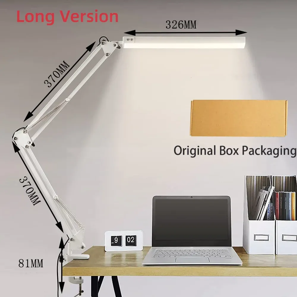 Lampe de bureau LED 10 W à pince, bras articulé, 3 températures de couleur et 10 niveaux de luminosité 10