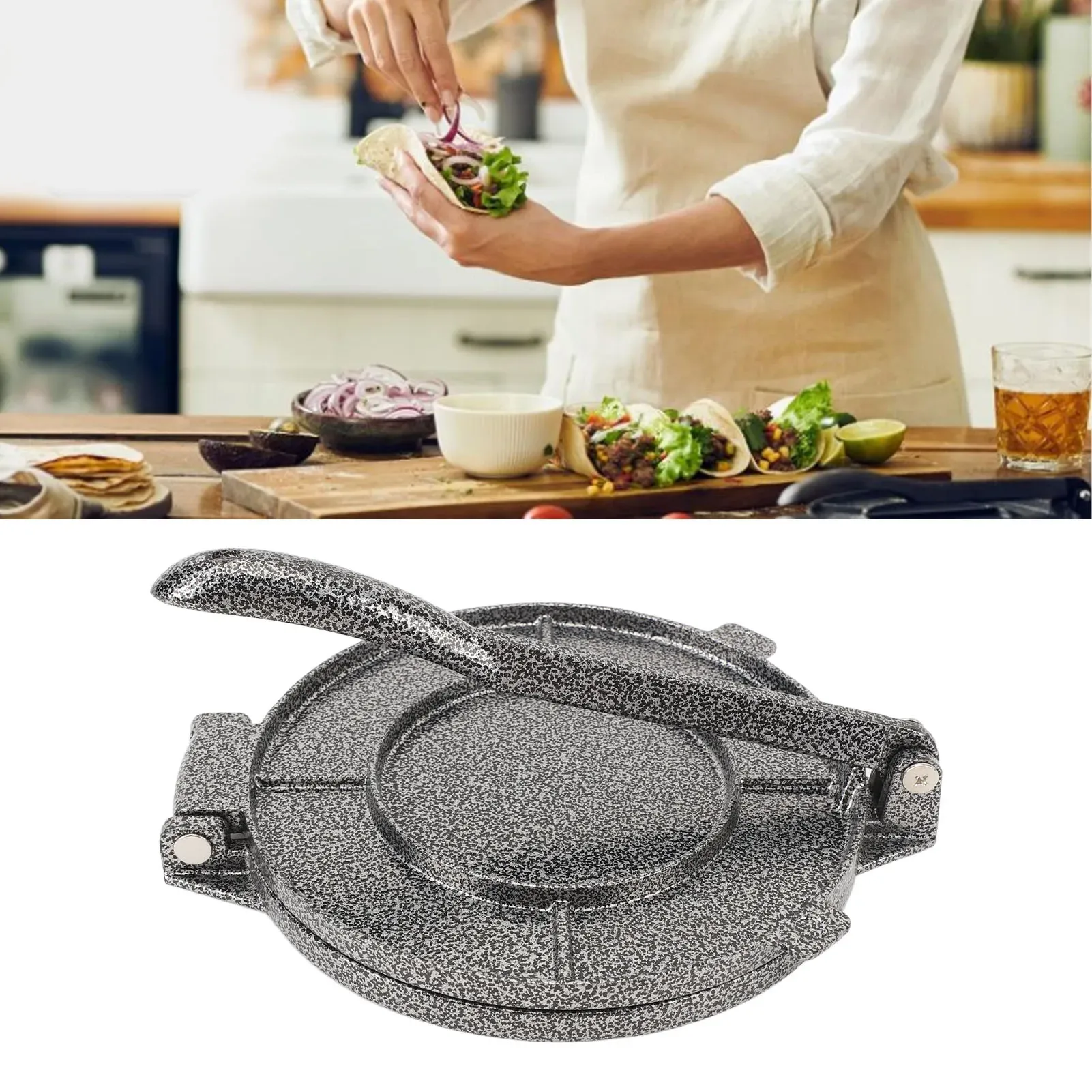 Presse à tortillas en alliage d'aluminium 6,3 pouces, presse à pâte pour tortillas et tacos, idéale pour la maison et le petit-déjeuner 1