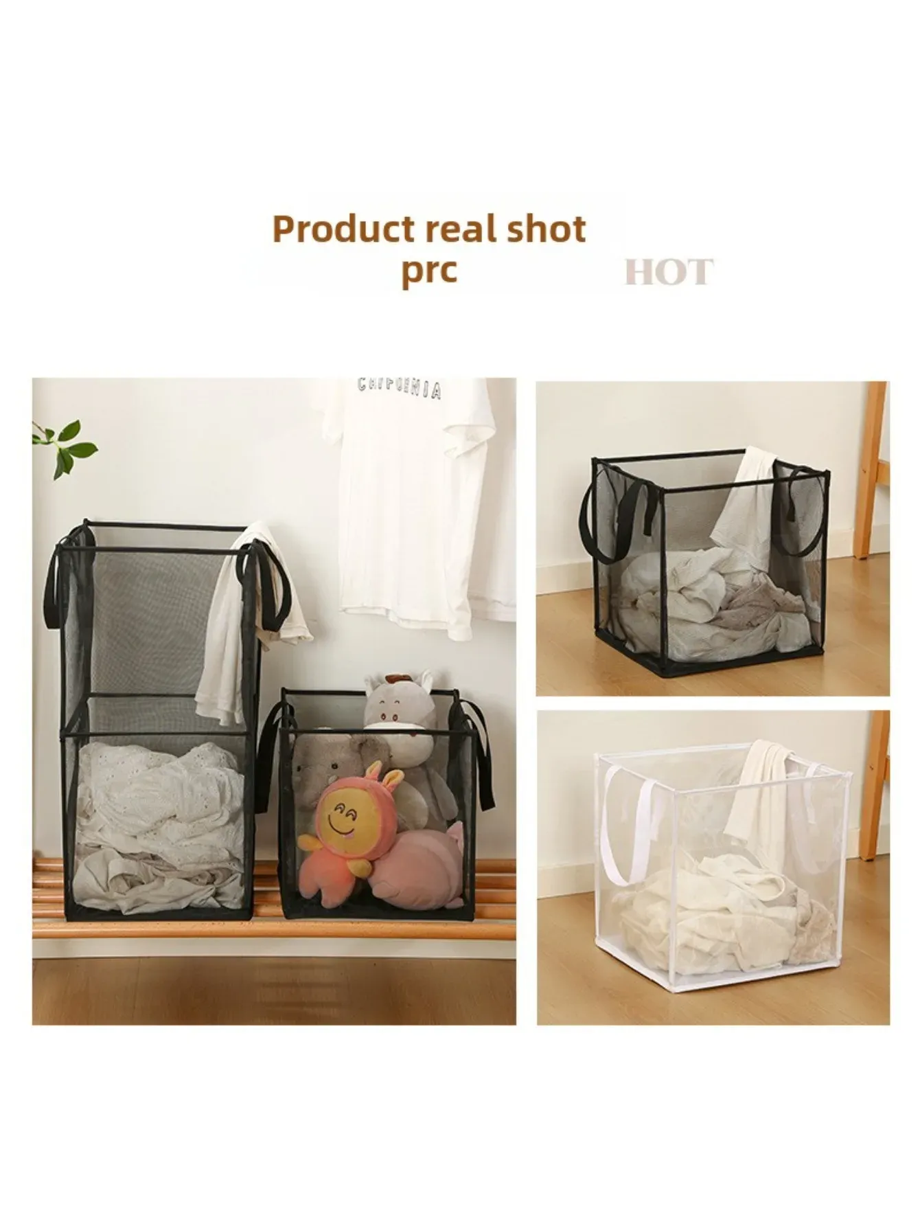 Panier à linge pliable en maille carrée grand format avec poignées renforcées 4