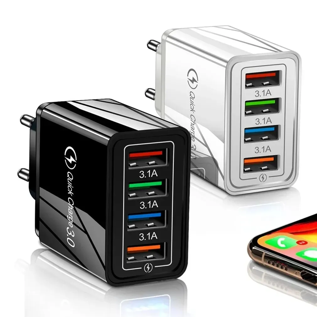 Chargeur mural USB 4 ports 3 A à charge rapide 3.0, prises EU/US 1