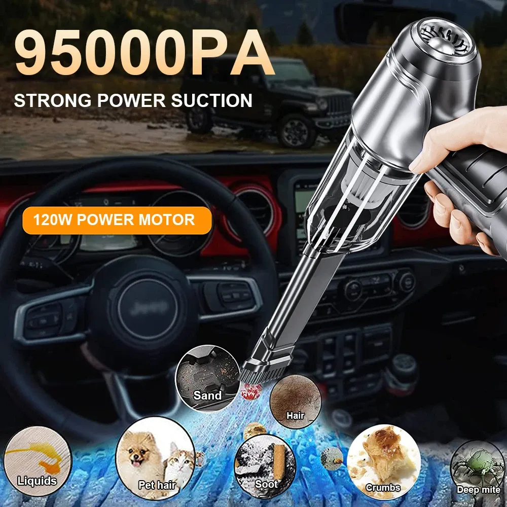 Aspirateur portable sans fil pour voiture et maison, mini nettoyeur, souffleur haute puissance, aspiration de bain, 95000 Pa 3