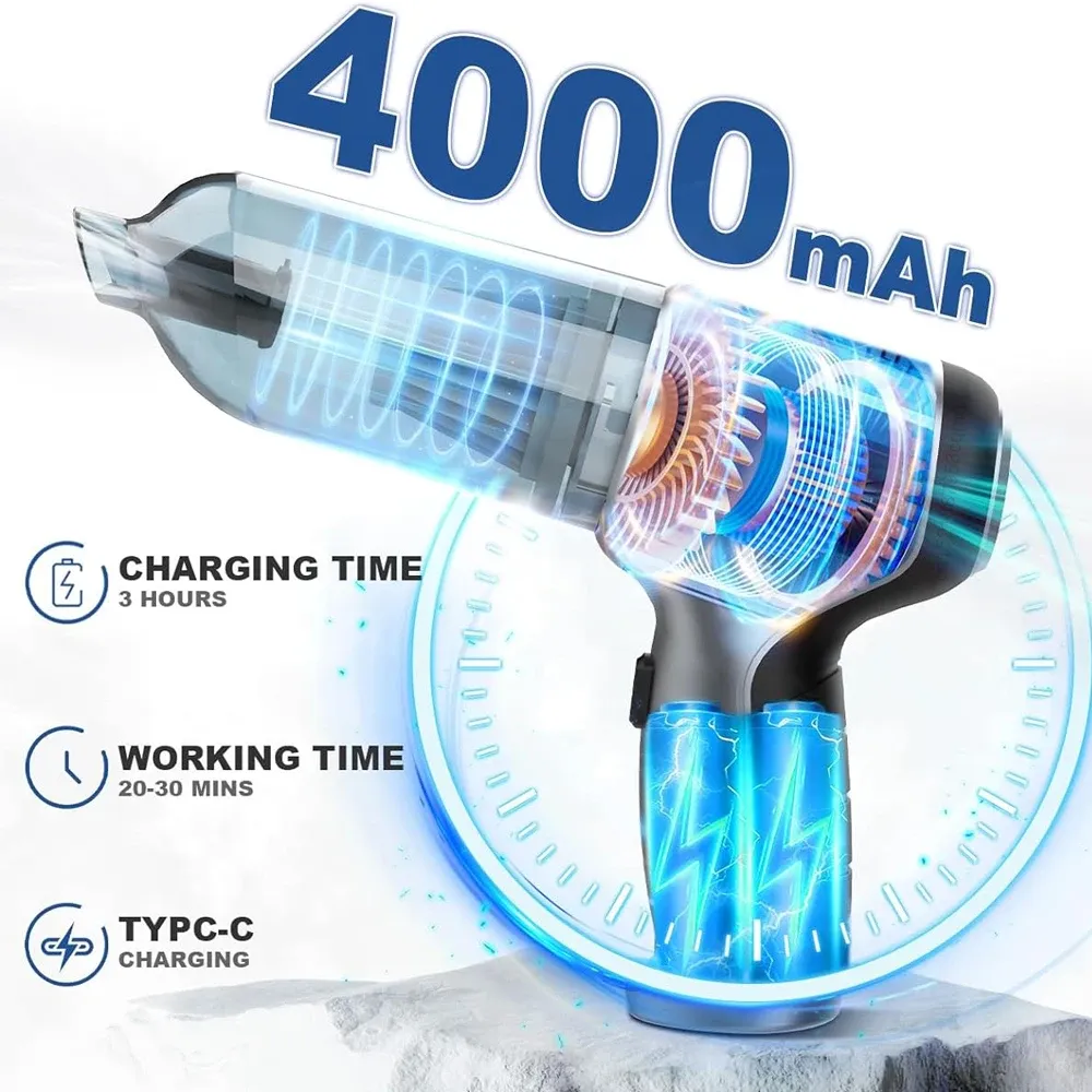 Aspirateur portable sans fil pour voiture et maison, mini nettoyeur, souffleur haute puissance, aspiration de bain, 95000 Pa 4