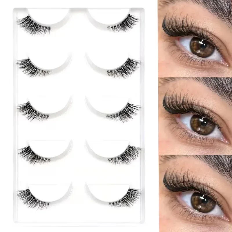 5 paires de demi-cils recourbés à l'aspect naturel, pour un volume et une définition au quotidien, pour vos rendez-vous, soirées et maquillages de scène - Image 1