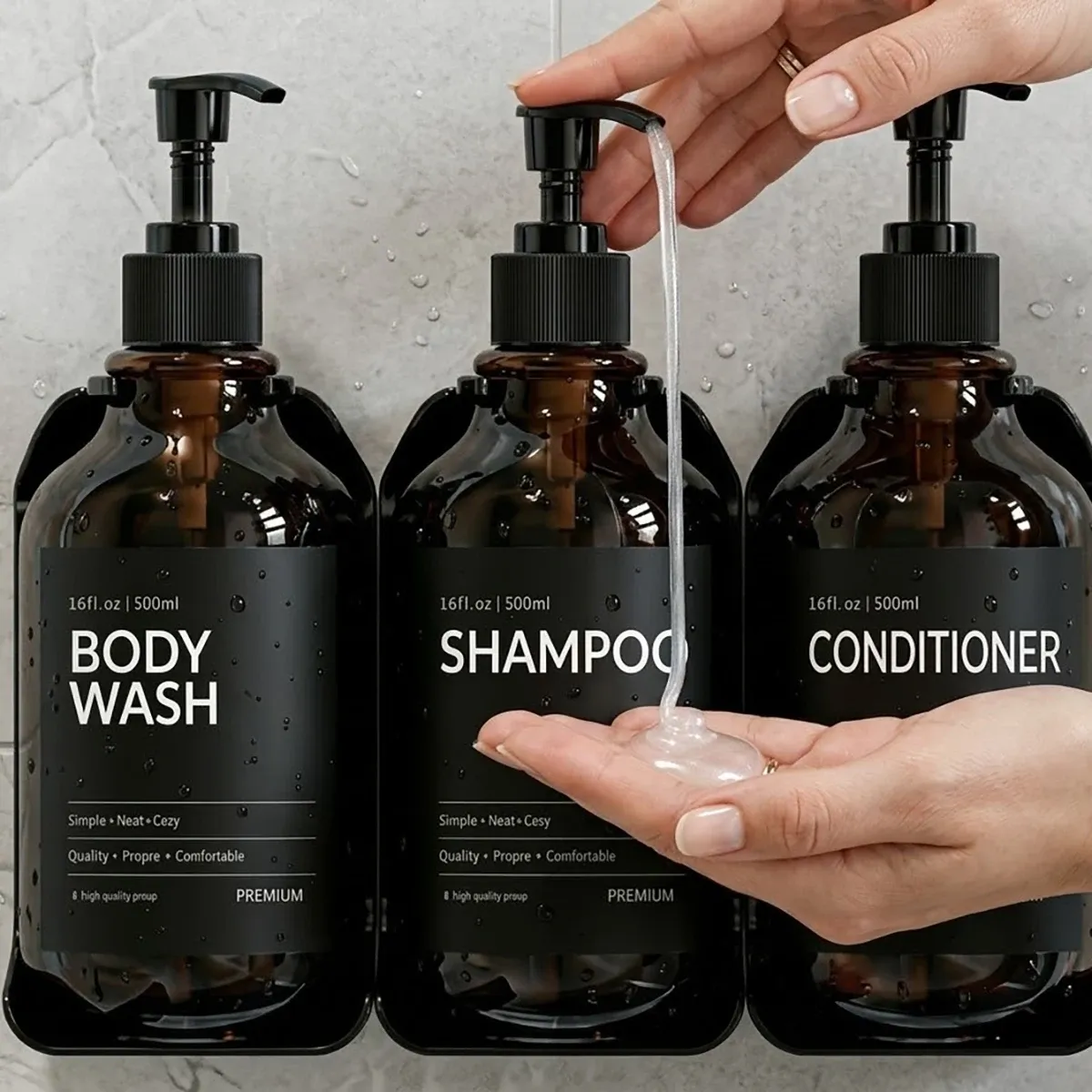 Distributeur mural de savon pour douche sans perçage, ensemble shampoing et après-shampoing 3