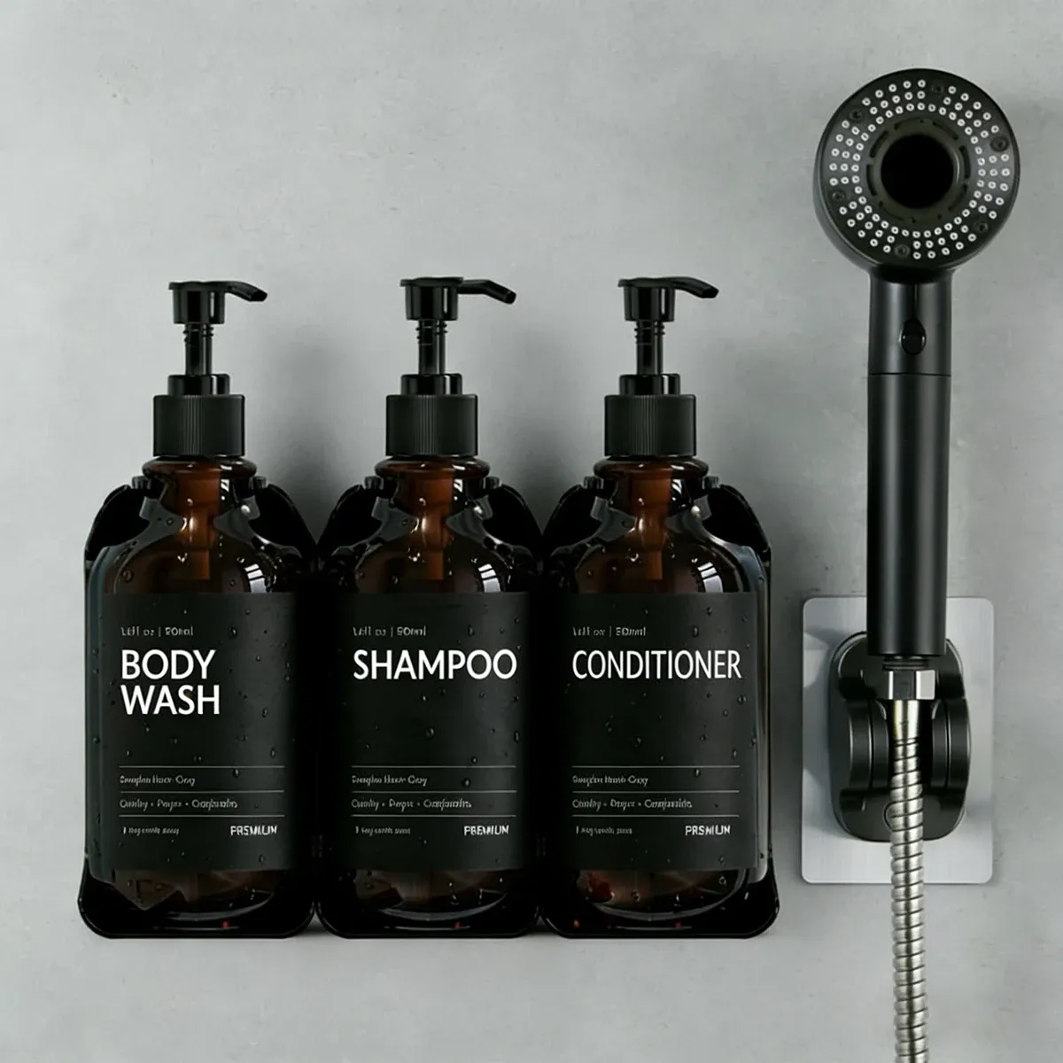 Distributeur mural de savon pour douche sans perçage, ensemble shampoing et après-shampoing 5