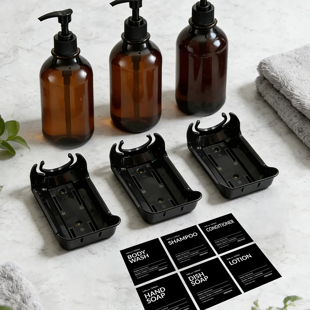 Distributeur mural de savon pour douche sans perçage, ensemble shampoing et après-shampoing 6