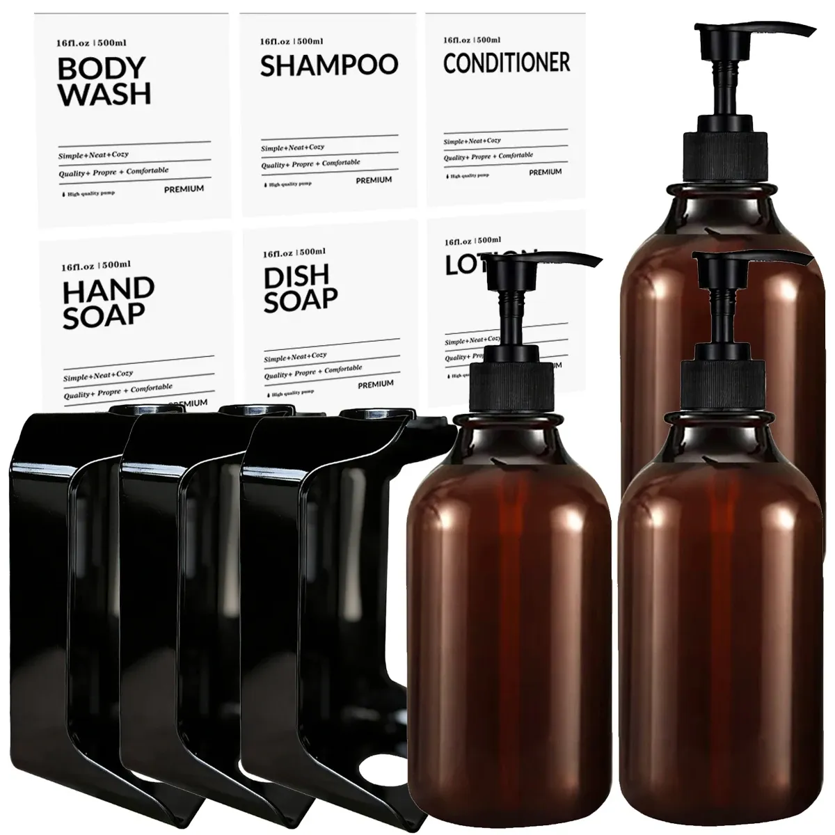 Distributeur mural de savon pour douche sans perçage, ensemble shampoing et après-shampoing 8