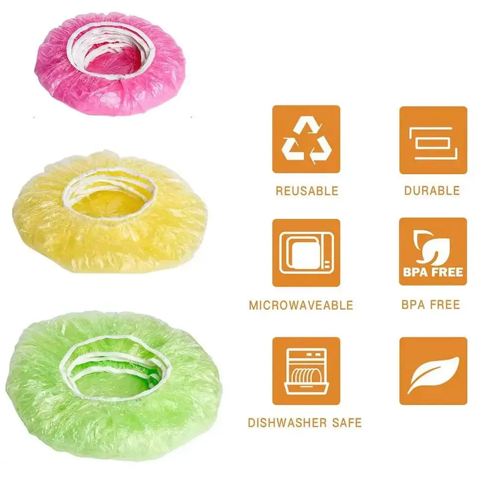 Couvercles alimentaires réutilisables en plastique, lot de 24, élastiques ronds pour bols et récipients, format universel, conservation de la fraîcheur 2