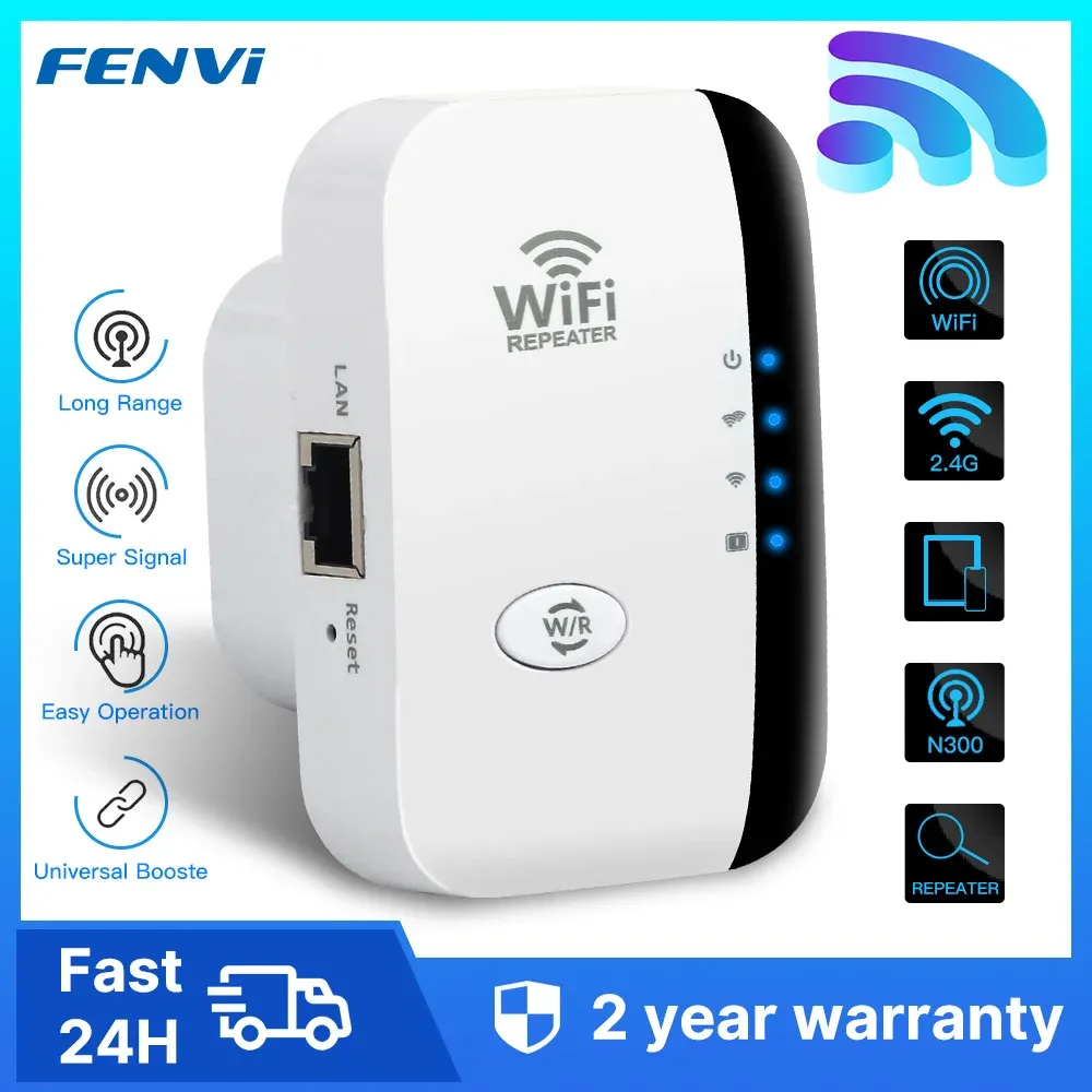 FENVI Répéteur WiFi sans fil 300 Mbps, extension de portée WiFi, amplificateur de signal WiFi 802.11n